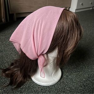 Vintage Chiffon Pastel Pink Handkerchief Headband Modest Head Covering Accessory